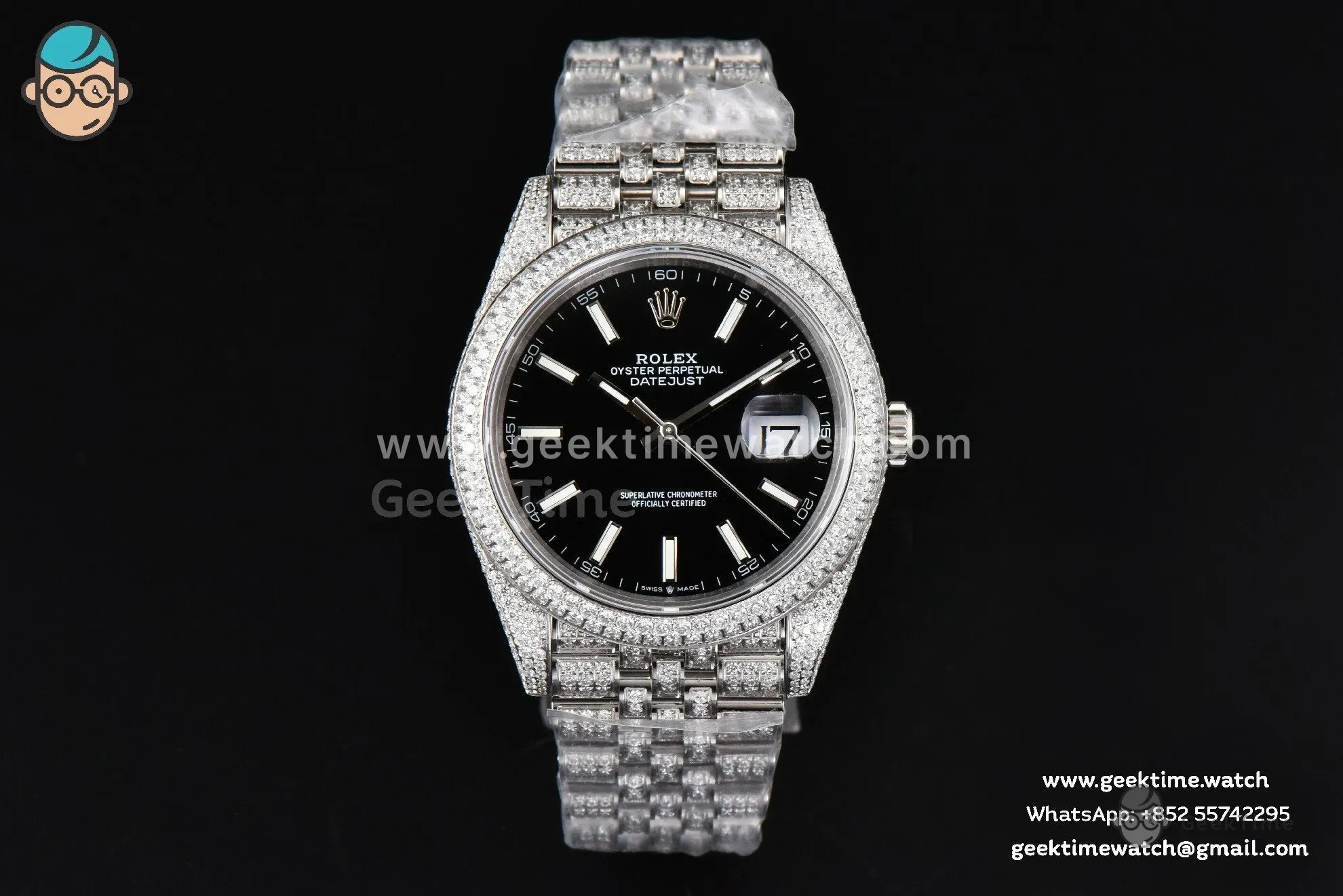 DateJust 41mm Full Diamond GMF Black Dial Jubilee Bracelet A2824