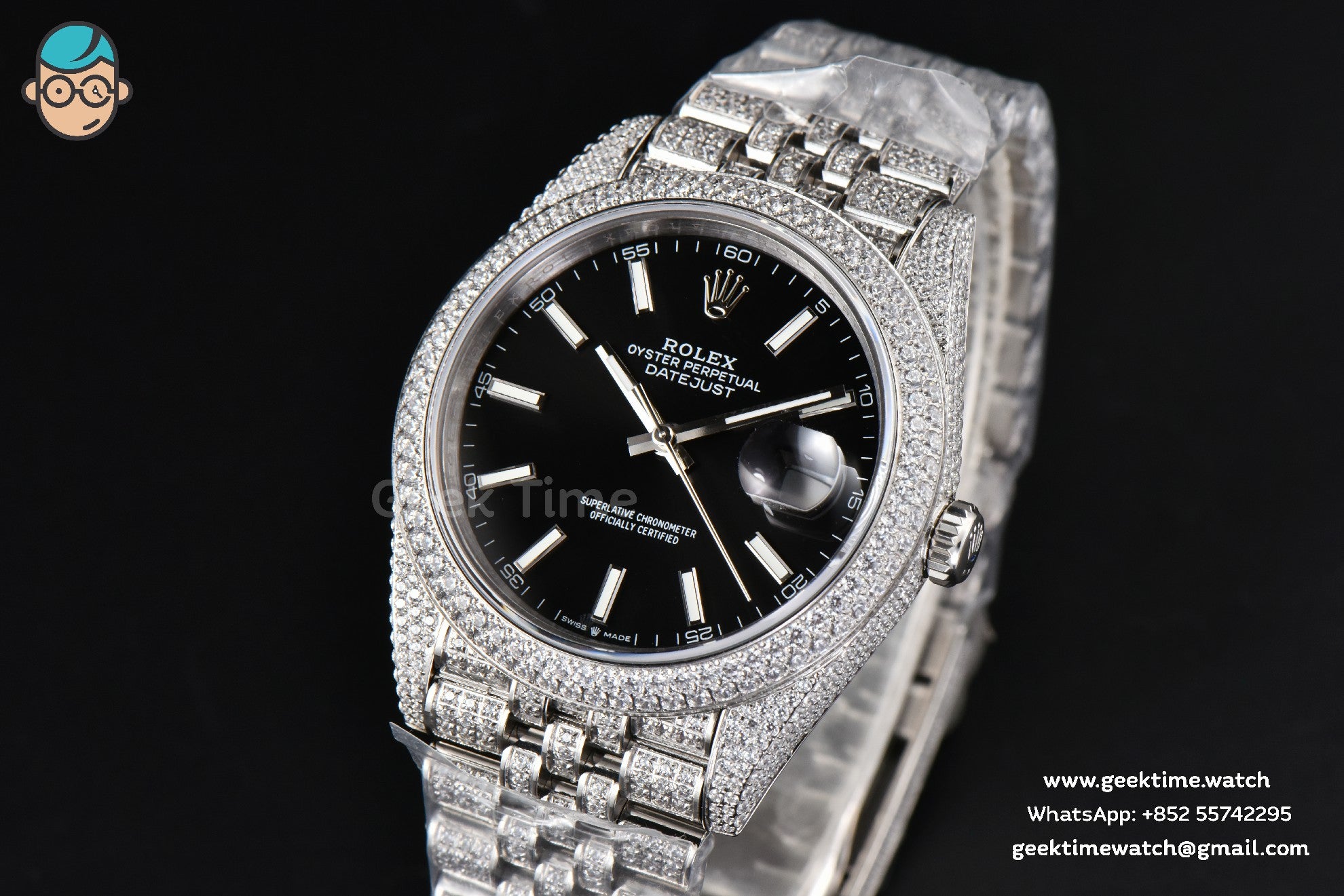 DateJust 41mm Full Diamond GMF Black Dial Jubilee Bracelet A2824 - Image 2