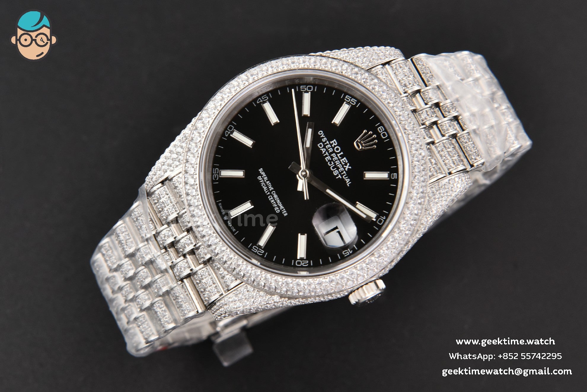 DateJust 41mm Full Diamond GMF Black Dial Jubilee Bracelet A2824 - Image 14
