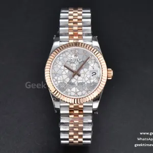 DateJust 31mm 904L RG/SS GMF lunetta zigrinata quadrante argento a fiori bracciale Jubilee A2824