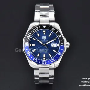 Aquaracer Caliber 5 GMT 43mm OF lunetta blu/nera quadrante blu bracciale SS SW200
