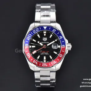 Aquaracer Calibre 7 GMT OF 43mm lunetta blu/rossa quadrante nero Swiss SW200