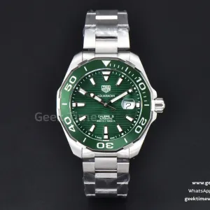 Aquaracer Calibre 5 OF 43mm quadrante verde lunetta verde bracciale SS Swiss SW200