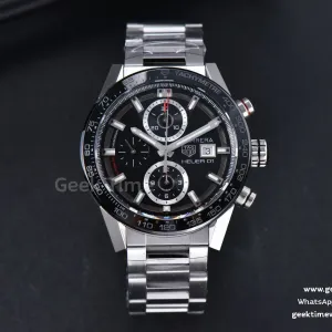 Calibre Heuer 01 Chrono XF 43mm PVD Black Dial SS Bracelet A1887