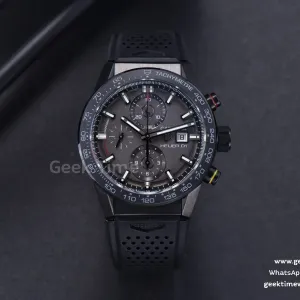 Calibre Heuer 01 Chrono XF 43mm PVD Gray Dial Black Rubber Strap A1887