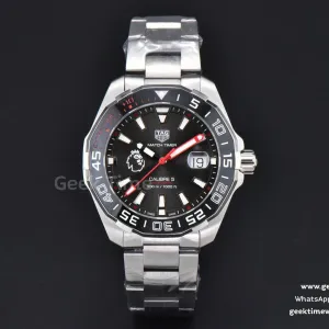Aquaracer Caliber 5 43mm OF quadrante nero ‘Lion’ lancetta rossa bracciale SS SW200