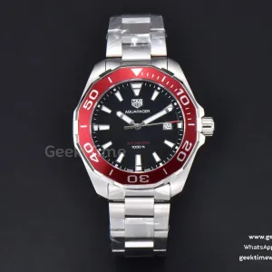 Aquaracer 300M 41mm OF lunetta rossa quadrante nero bracciale SS SW200
