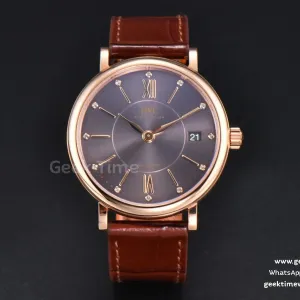 Portofino V7F 37mm RG esfera gris índices RG correa de piel marrón A2892