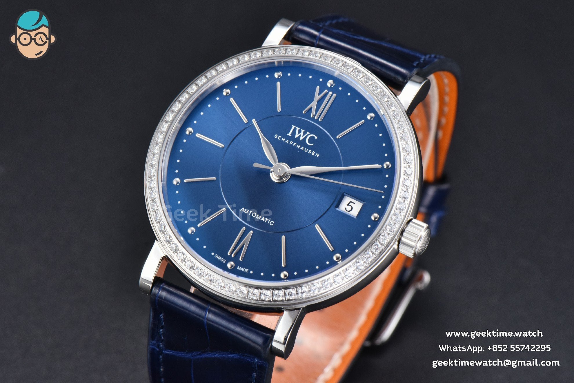 Portofino V7F 37mm Diamond Blue Dial Silver Marker Blue Leather Strap A2892 - Image 2