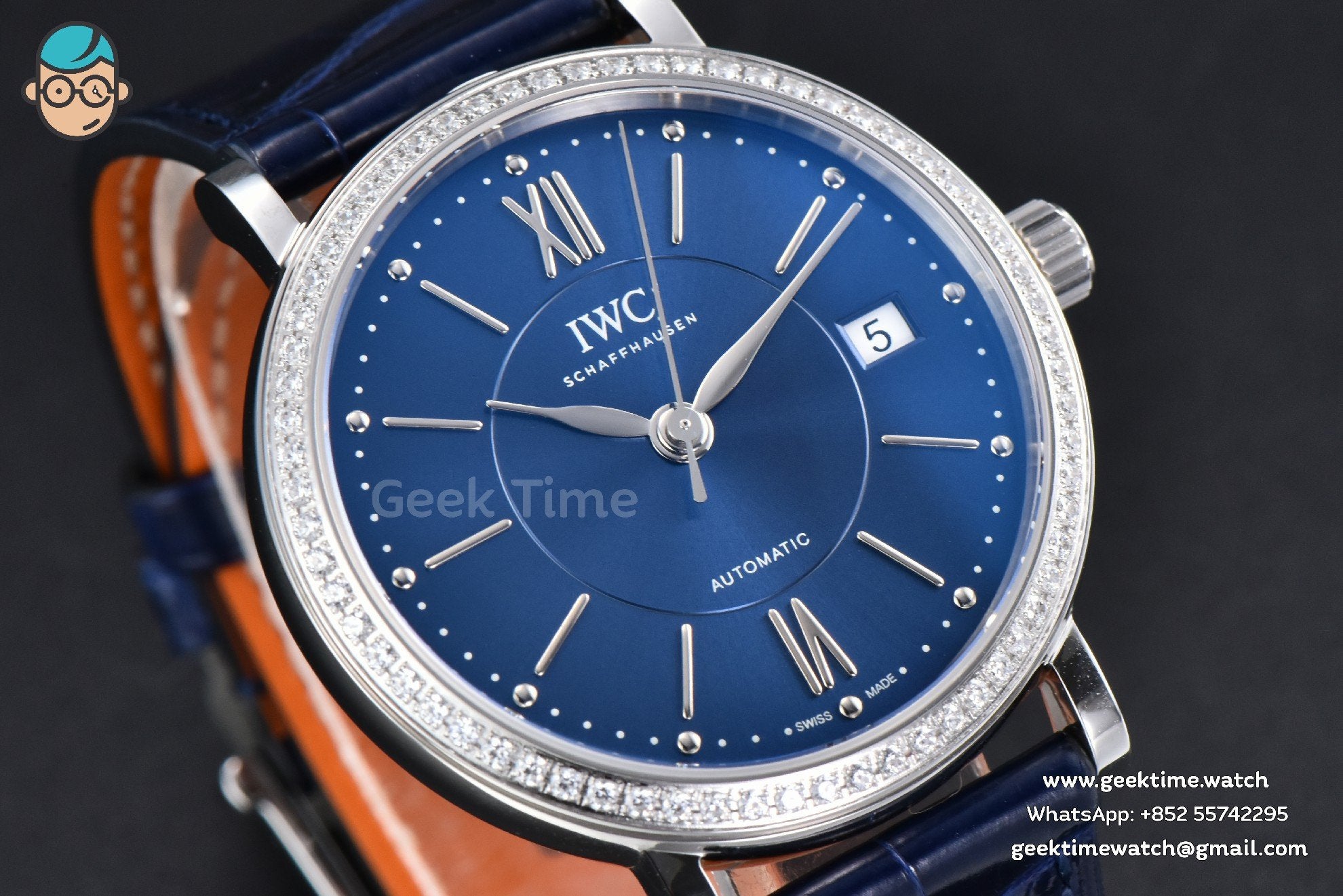 Portofino V7F 37mm Diamond Blue Dial Silver Marker Blue Leather Strap A2892 - Image 10