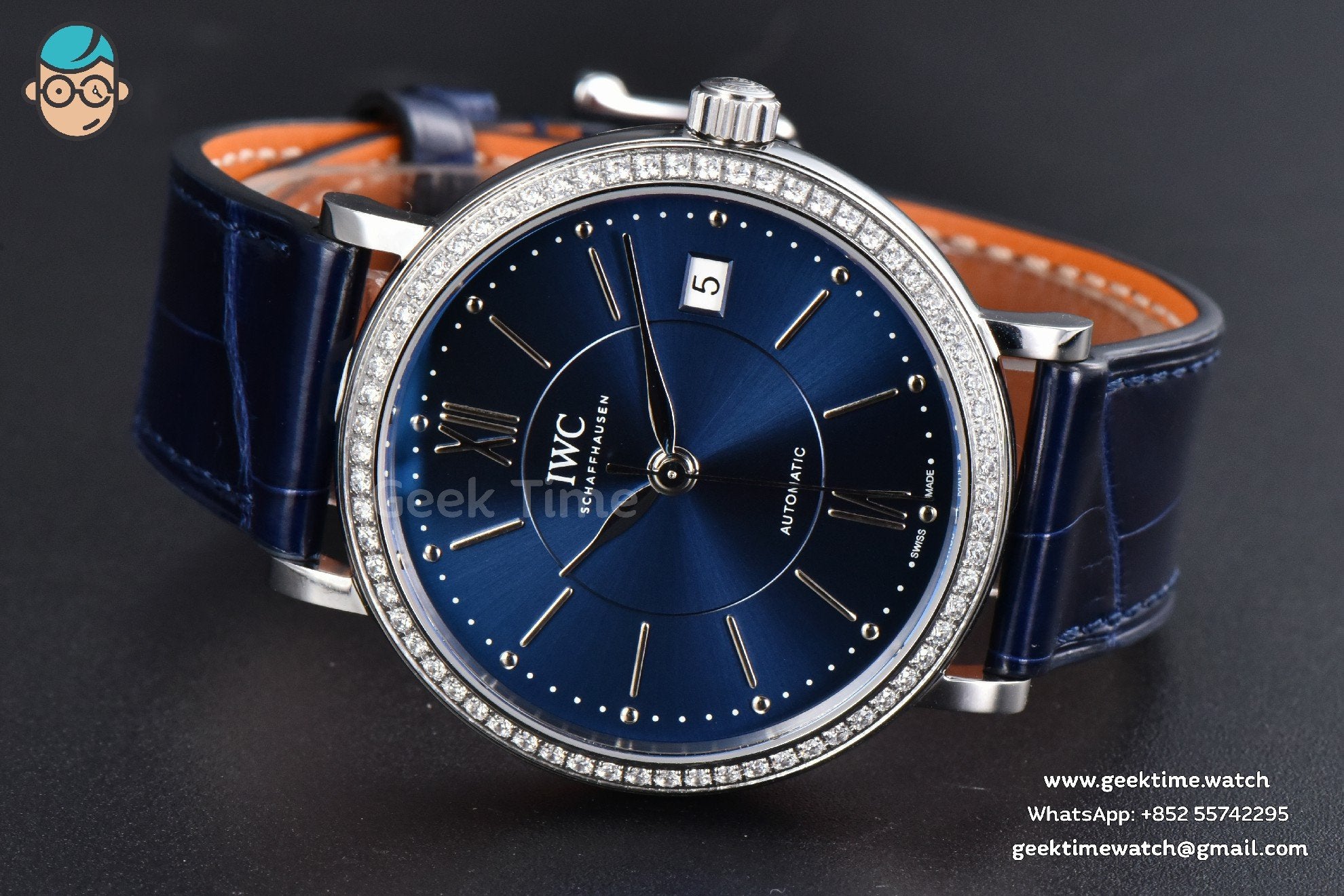 Portofino V7F 37mm Diamond Blue Dial Silver Marker Blue Leather Strap A2892 - Image 12