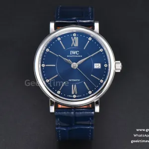 Portofino V7F 37mm esfera azul índices plateados correa de piel negra A2892