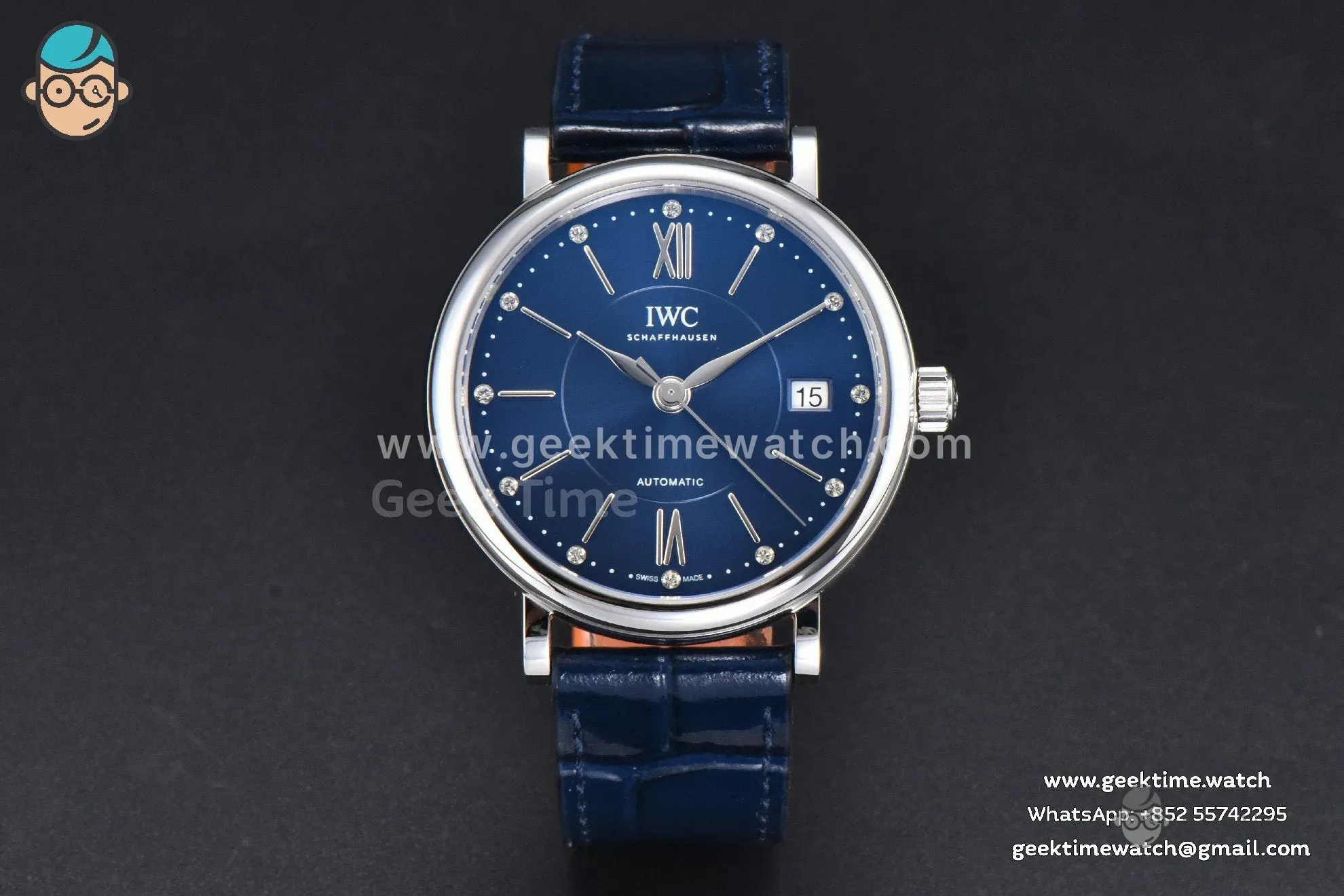 Portofino V7F 37mm Blue Dial Silver Marker Black Leather Strap A2892
