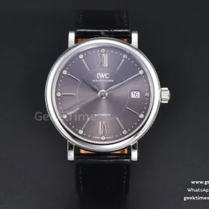 Portofino V7F 37mm esfera gris índices plateados correa de piel negra A2892