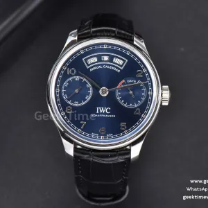 Portuguese Real PR Annual Calendar IW503502 ZF 44mm esfera azul correa de piel negra A5280