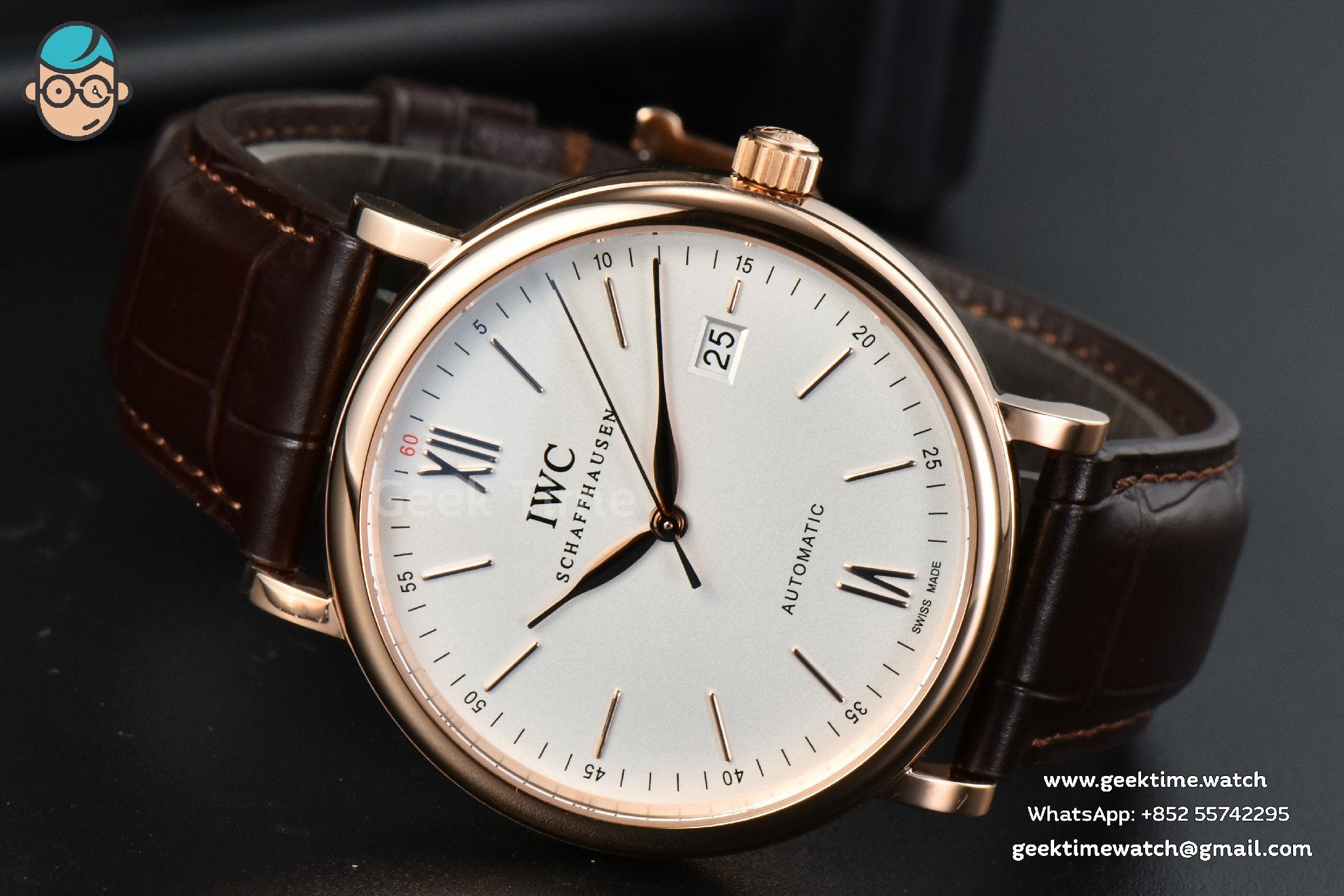 Portofino Automatic 40mm ZF RG White Dial RG Hands Brown Croc Strap A9019 - Image 9