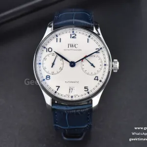 Portuguese Real PR IW500107 ZF 42mm esfera blanca índices azules correa de piel azul A51011