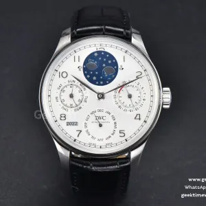 Portugieser Perpetual Calendar IW5033 42mm SS APSF esfera blanca correa de piel negra A52610 Clone