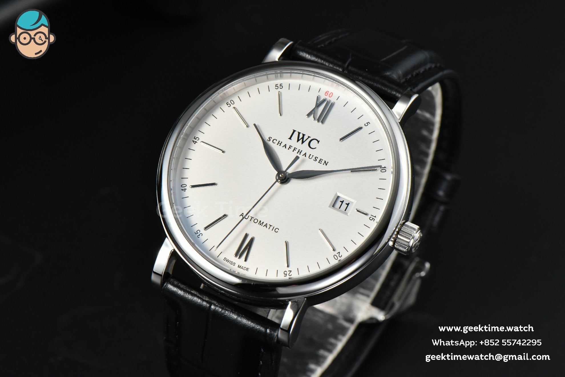 Portofino Automatic 40mm ZF White Dial Silver Hands Black Croc Strap A9019 - Image 2