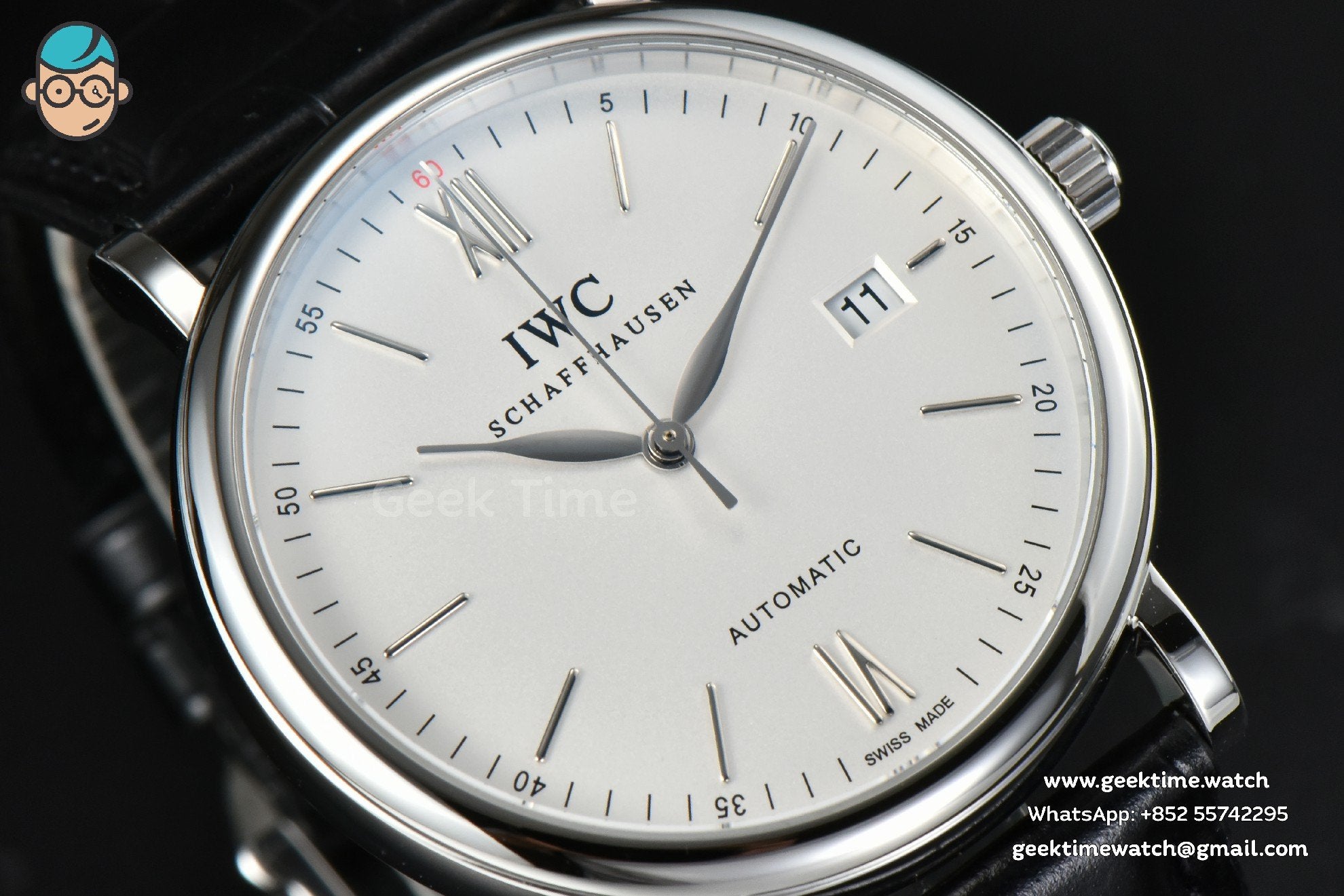 Portofino Automatic 40mm ZF White Dial Silver Hands Black Croc Strap A9019 - Image 8