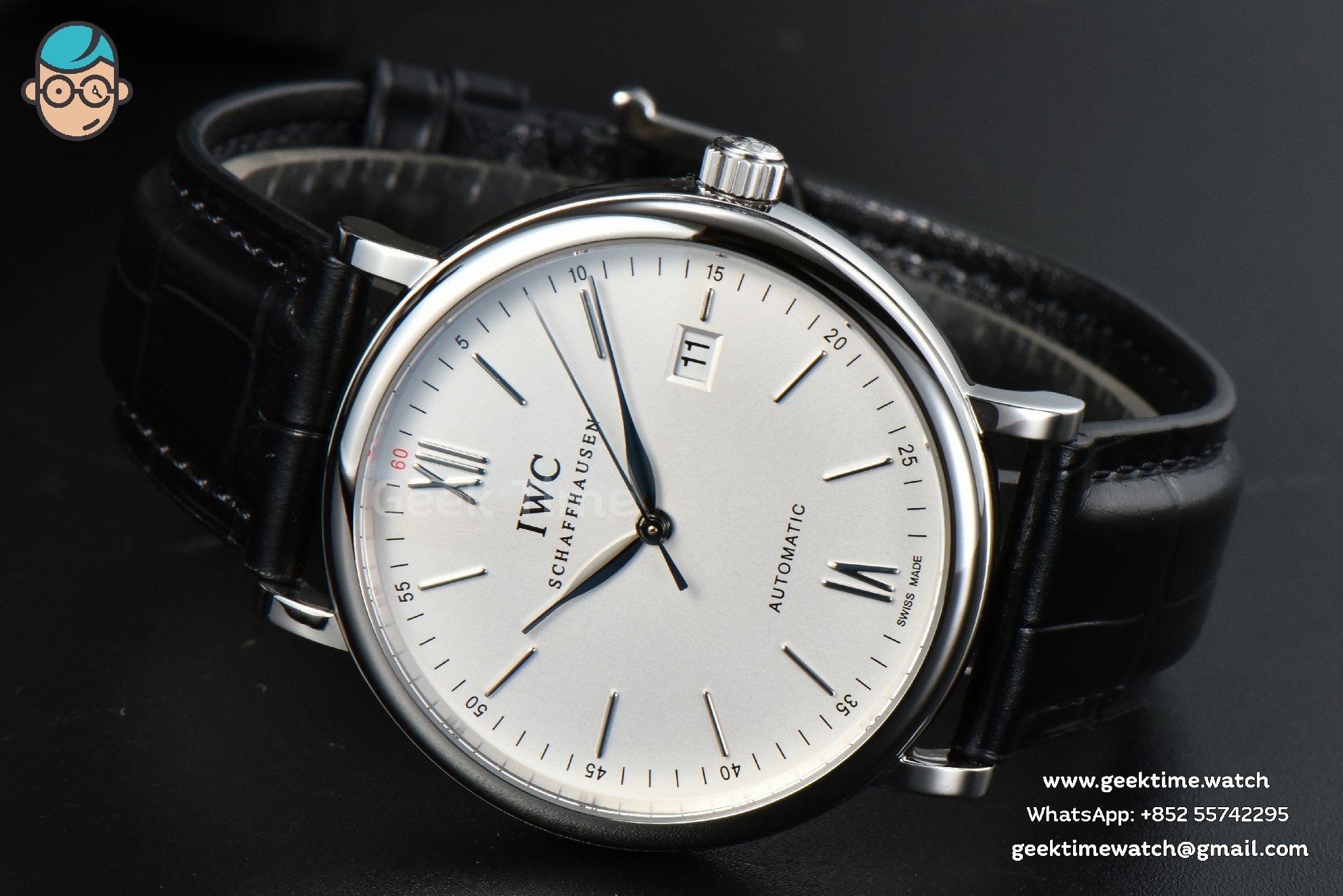 Portofino Automatic 40mm ZF White Dial Silver Hands Black Croc Strap A9019 - Image 9