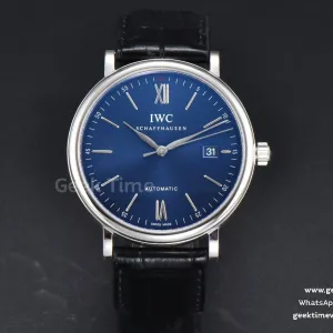 Portofino V7F 40mm esfera azul agujas plateadas correa de piel negra A2892