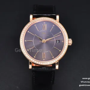 Portofino V7F 37mm RG esfera gris con diamantes índices RG correa de piel negra A2892