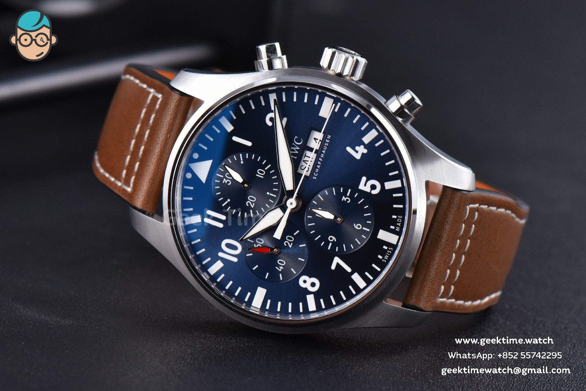 Pilot Chrono Spitfire IW377714 ZF 43mm Blue Dial Brown Leather Strap A7750 - Image 3