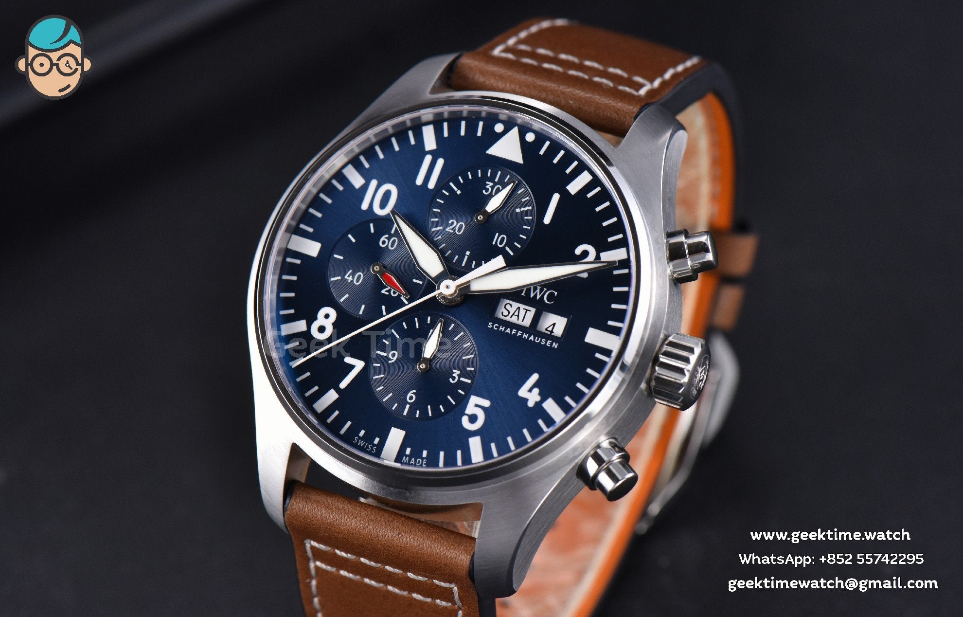 Pilot Chrono Spitfire IW377714 ZF 43mm Blue Dial Brown Leather Strap A7750 - Image 2