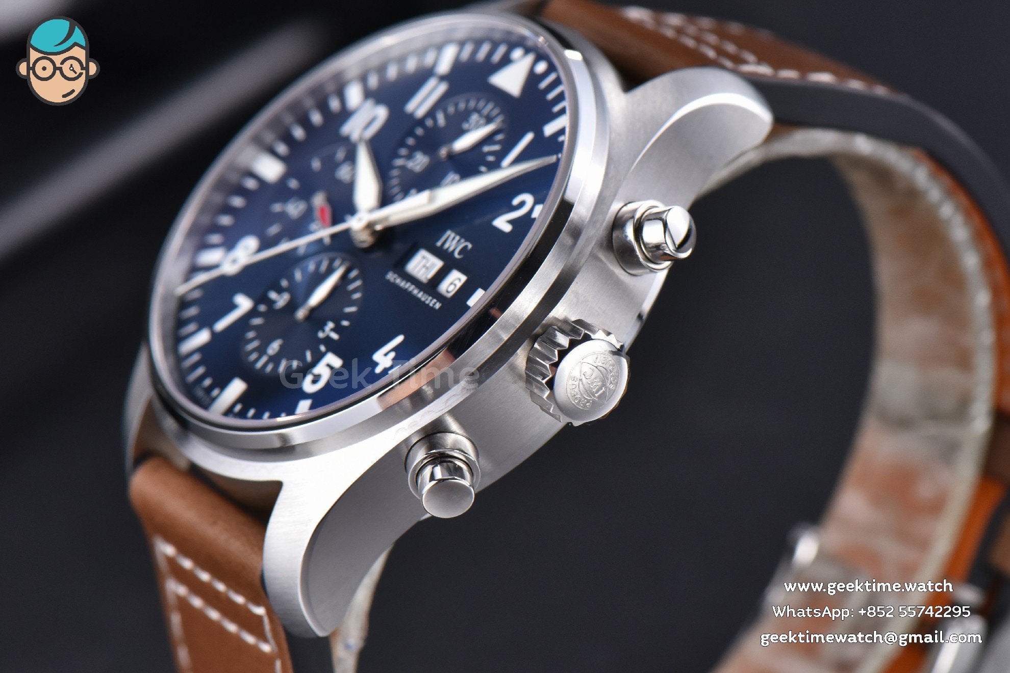 Pilot Chrono Spitfire IW377714 ZF 43mm Blue Dial Brown Leather Strap A7750 - Image 9
