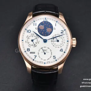Portugieser Perpetual Calendar IW5033 42mm RG APSF esfera blanca correa de piel negra A52610 Clone