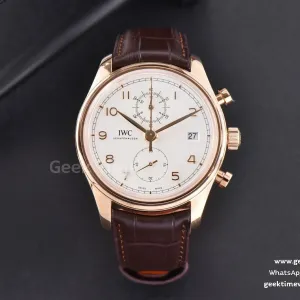 Portuguese Chrono IW390301 ZF 42mm esfera blanca correa de piel marrón A7750