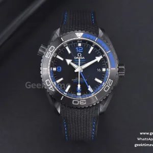 Planet Ocean 600m Deep Black cerámica auténtica 45.5mm VSF esfera negra/azul correa de caucho negra A8906
