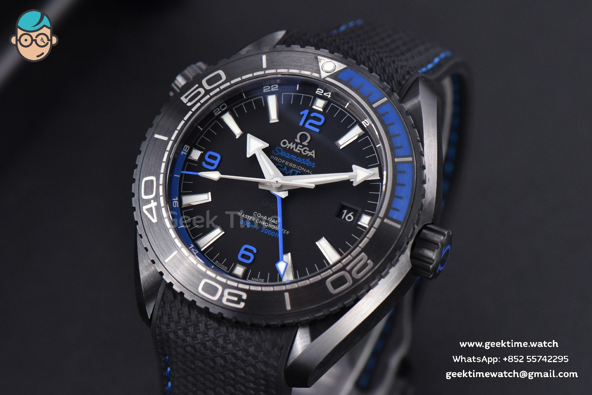 Planet Ocean 600m Deep Black Real Ceramic 45.5mm VSF Black/Blue Dial Black Rubber Strap A8906 - Image 2