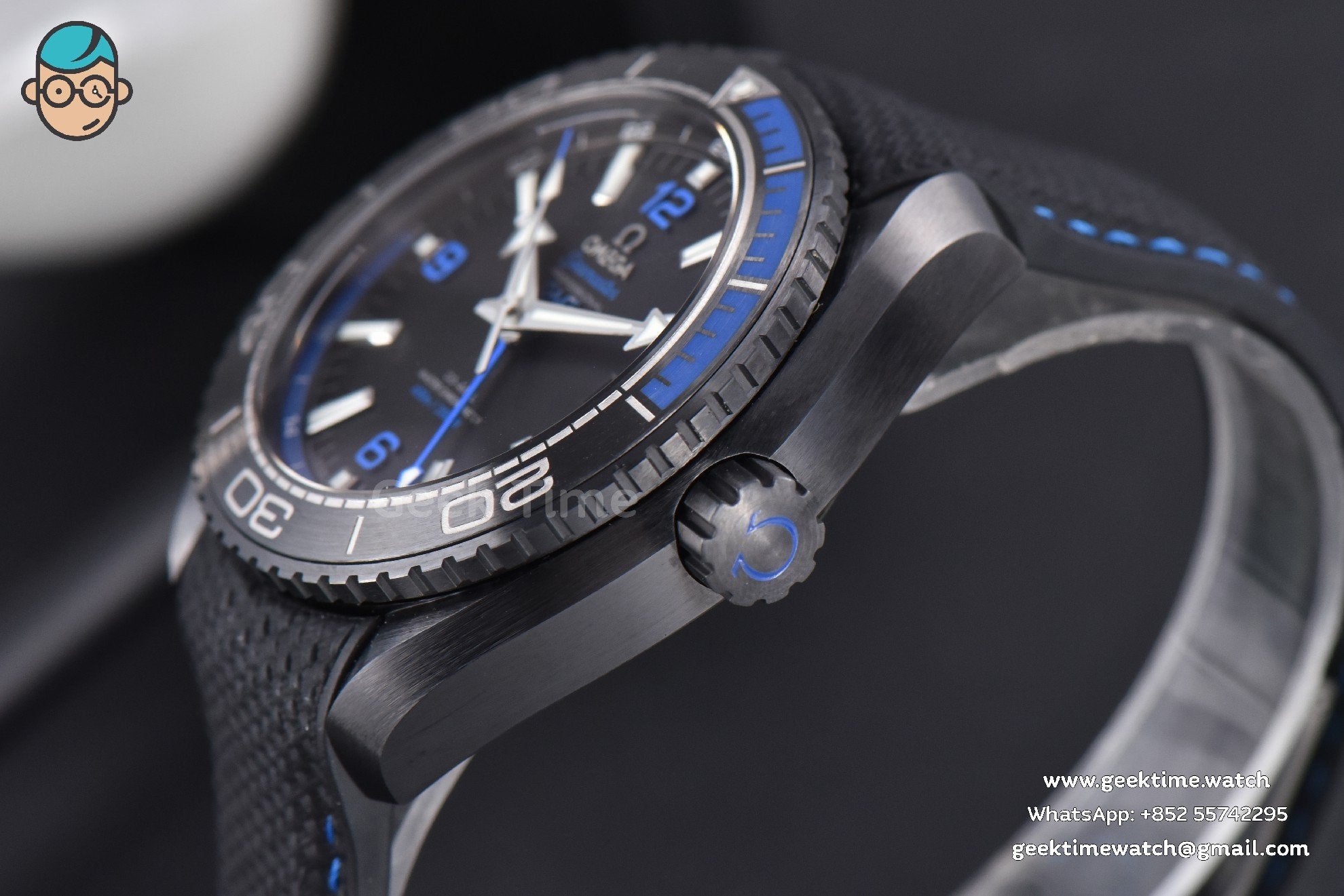 Planet Ocean 600m Deep Black Real Ceramic 45.5mm VSF Black/Blue Dial Black Rubber Strap A8906 - Image 9