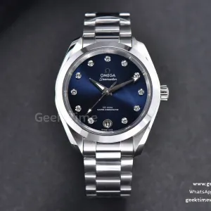 Aqua Terra 150M Ladies VSF 34mm quadrante blu indice diamantato bracciale SS A8800