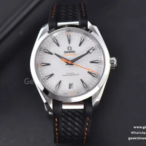Aqua Terra 150M Seamaster VSF 41mm quadrante bianco lancette arancioni cinturino in caucciù nero A8900