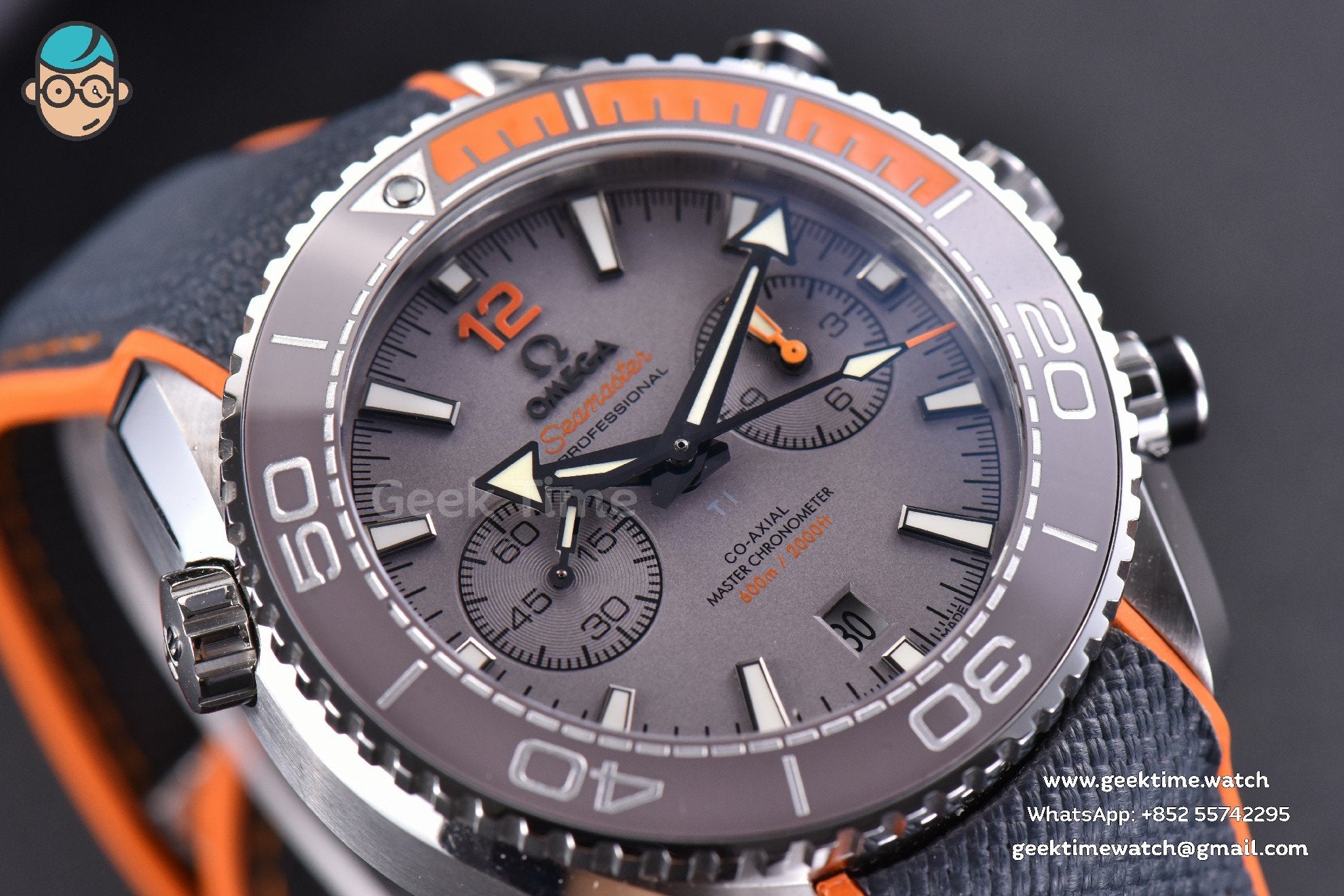 Planet Ocean Chrono 45.5mm OMF Gray Dial Orange/Black Rubber Strap A9900 - Image 7