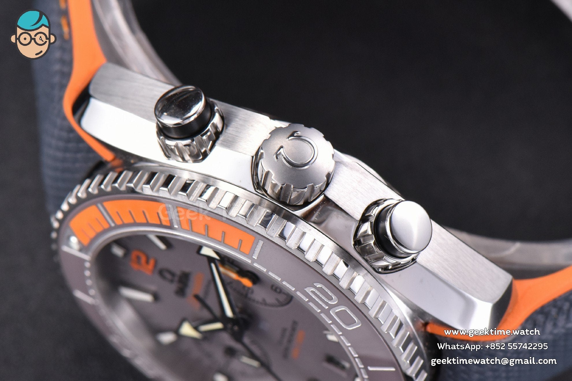 Planet Ocean Chrono 45.5mm OMF Gray Dial Orange/Black Rubber Strap A9900 - Image 9