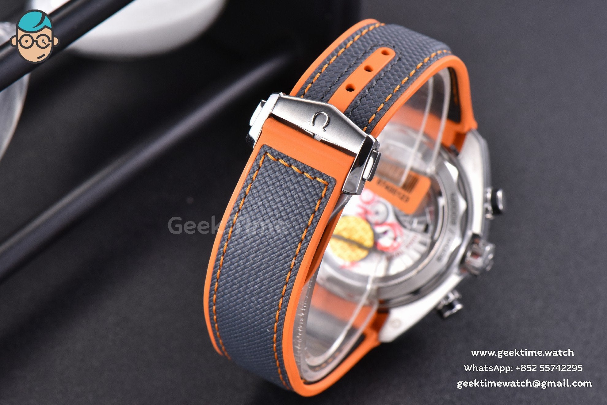 Planet Ocean Chrono 45.5mm OMF Gray Dial Orange/Black Rubber Strap A9900 - Image 11