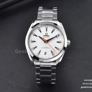 Aqua Terra 150M VSF 41mm quadrante bianco lancetta arancione indici argento bracciale SS A8900