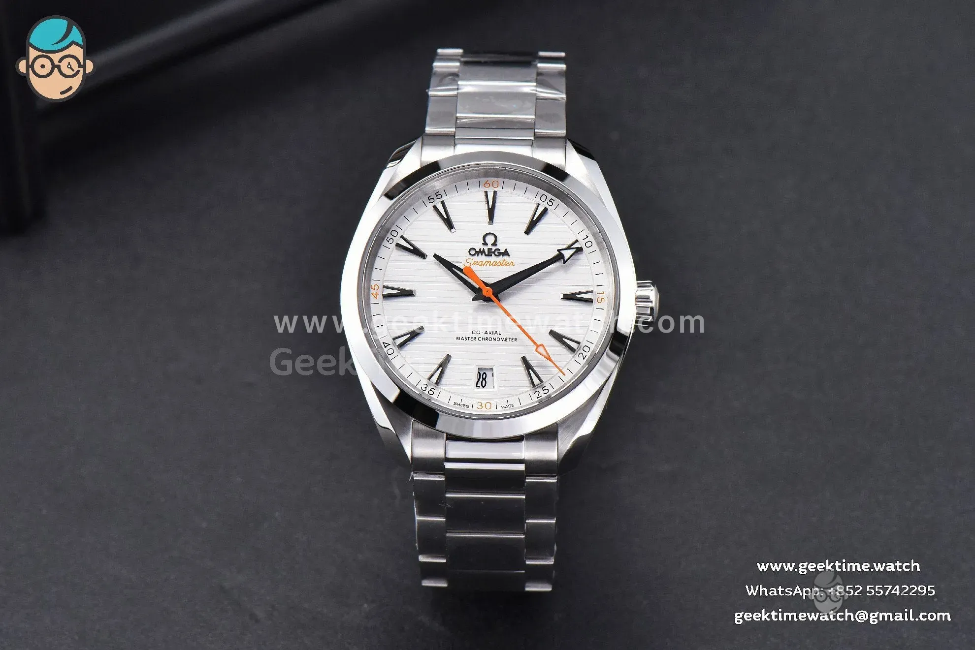 Aqua Terra 150M VSF 41mm quadrante bianco lancetta arancione indici argento bracciale SS A8900
