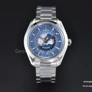 Aqua Terra 150m GMT Worldtimer 43mm VSF quadrante azzurro ghiaccio bracciale SS A8938