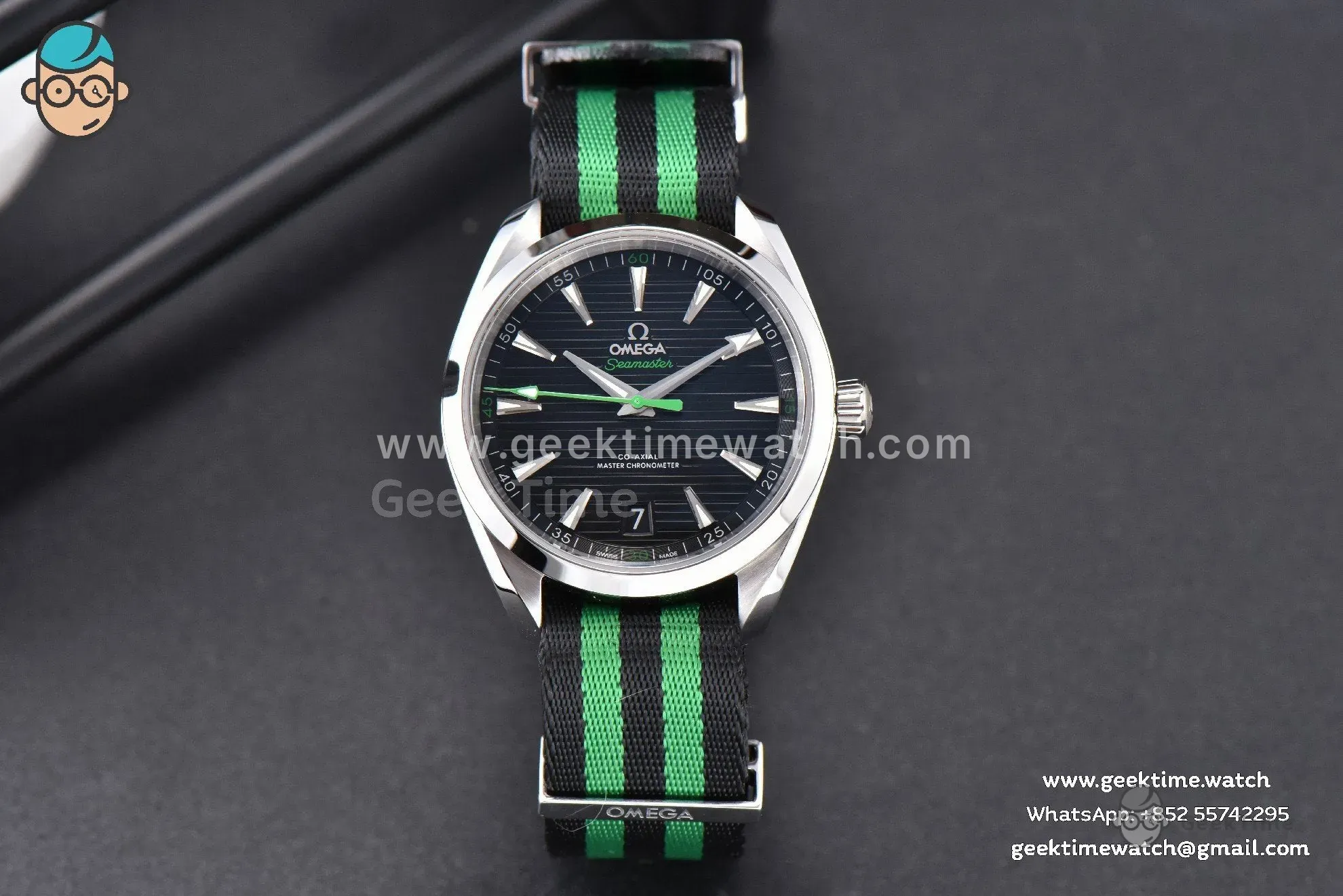 Aqua Terra 150M Master Chronometers VSF 41mm schwarzes Zifferblatt grüner Zeiger Nylonarmband A8900