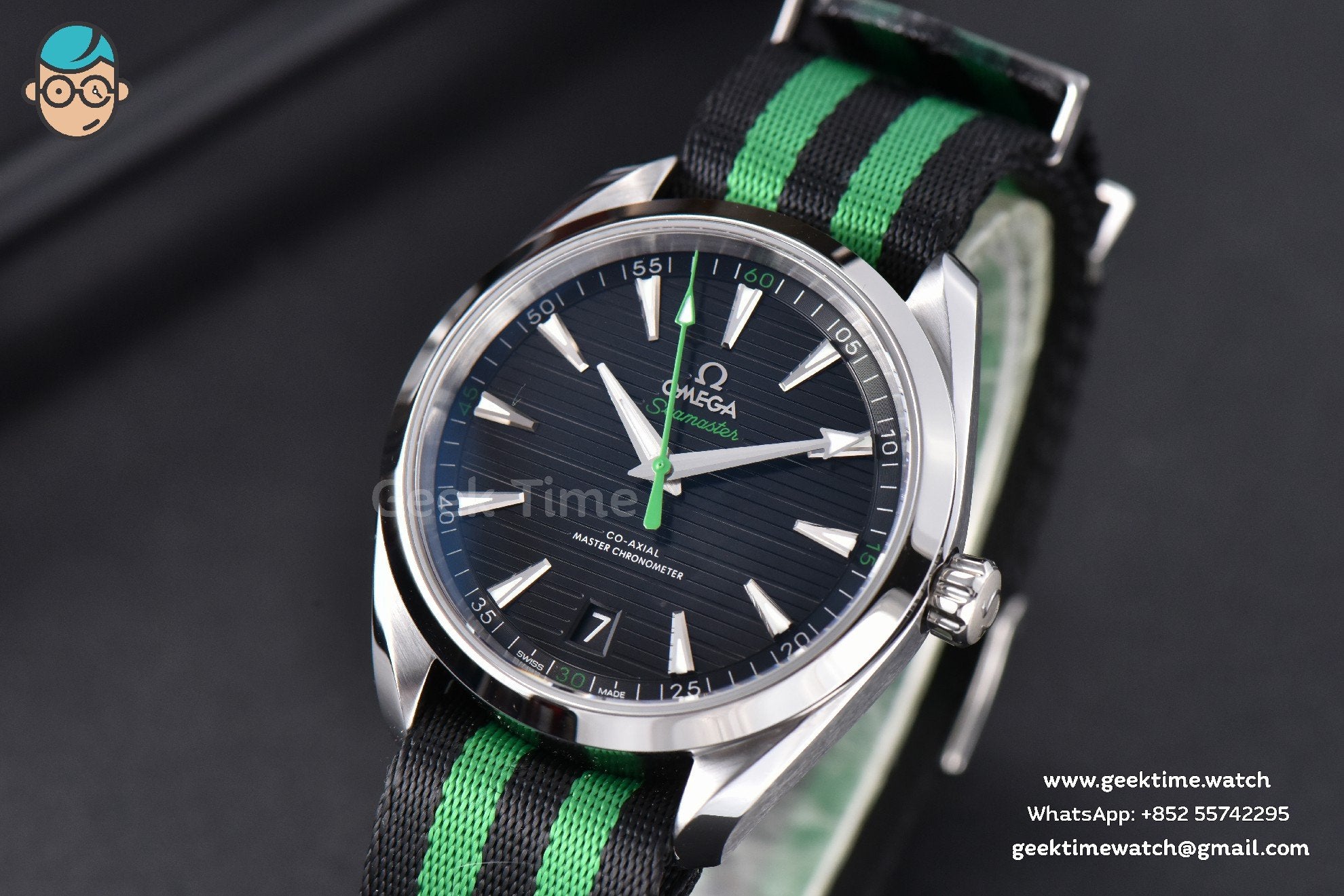 Aqua Terra 150M Master Chronometers VSF 41mm schwarzes Zifferblatt grüner Zeiger Nylonarmband A8900 - Image 2