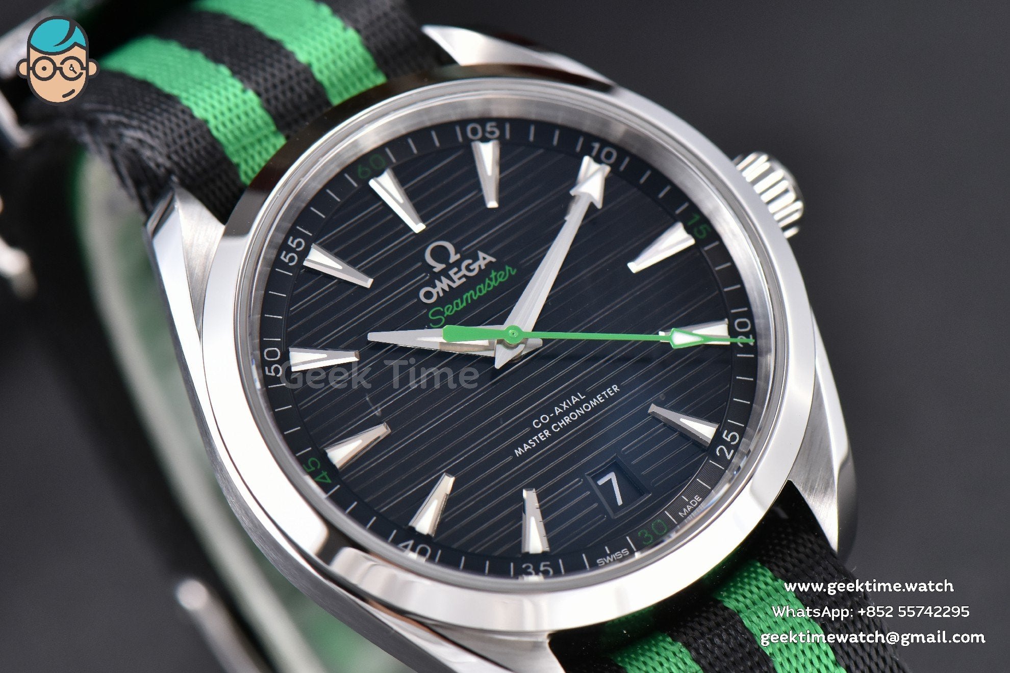 Aqua Terra 150M Master Chronometers VSF 41mm schwarzes Zifferblatt grüner Zeiger Nylonarmband A8900 - Image 7