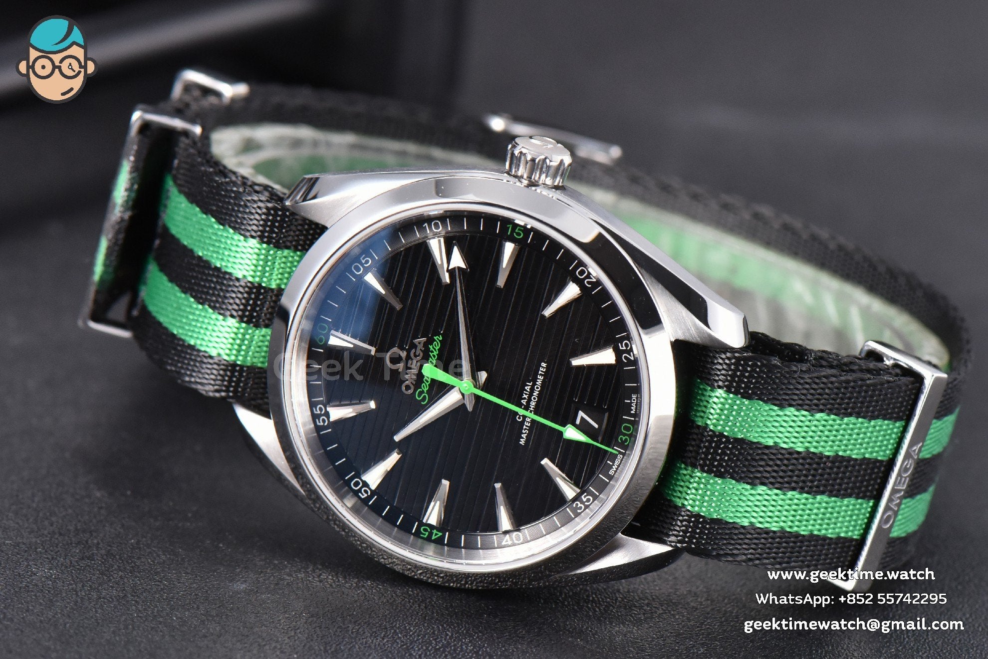 Aqua Terra 150M Master Chronometers VSF 41mm schwarzes Zifferblatt grüner Zeiger Nylonarmband A8900 - Image 12