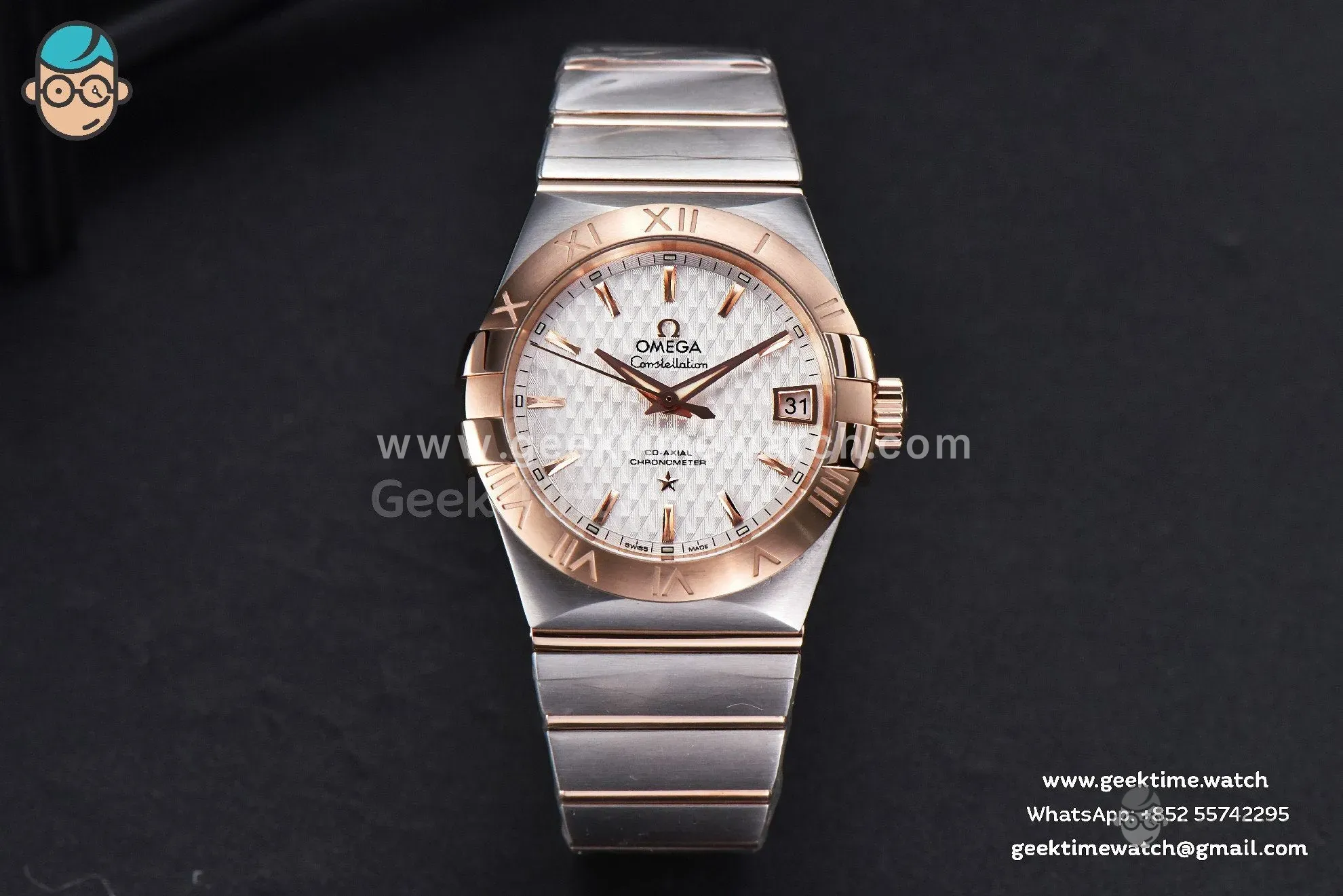 Constellation VSF 38mm RG/SS quadrante bianco texturizzato bracciale RG/SS A8500