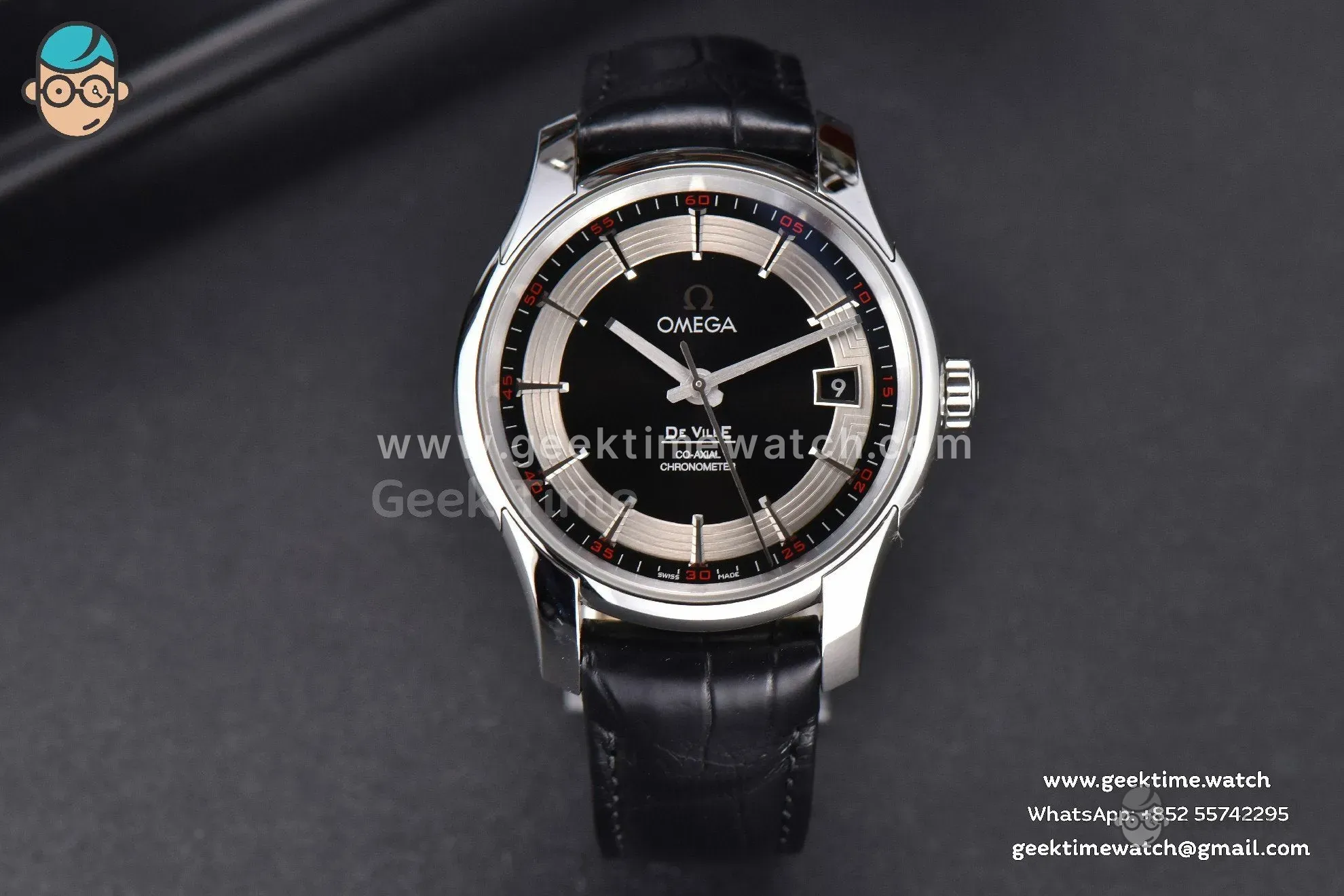 De Ville Hour Vision VSF 41mm Black/Silver Dial Black Croco Strap A8500