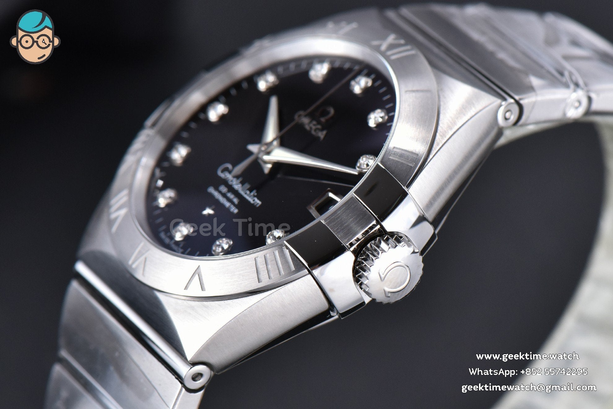 Constellation 38mm SS VSF quadrante nero indici diamantati su bracciale SS A8500 Super Clone - Image 9